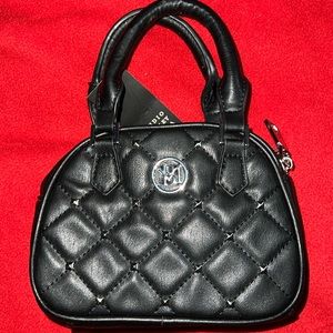 NWT BADGLEY MISCHKA vegan leather dome Studded & Quilted Convertible Handle Bag
